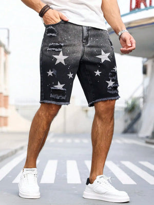 Men's summer denim printed shorts