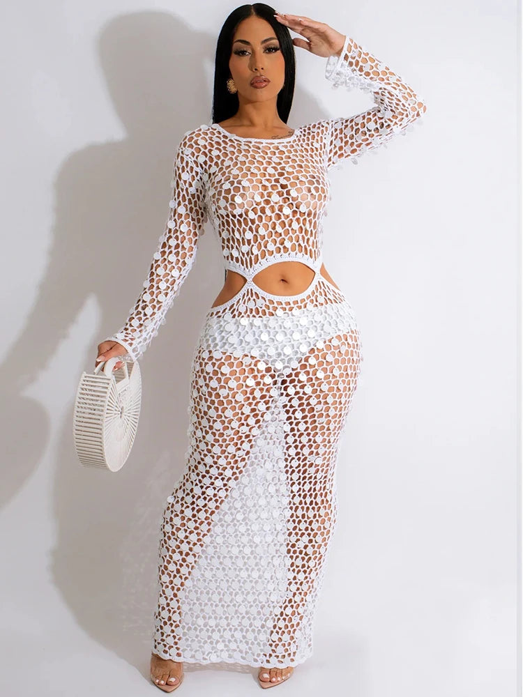 Fishnet Knitting Maxi Dress