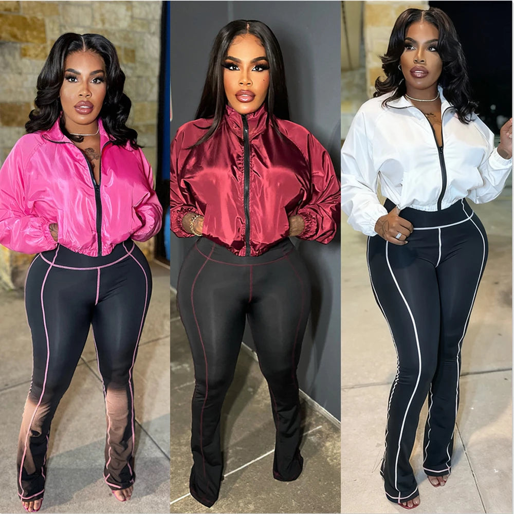 Zip Crop Jacket and Flare Pants