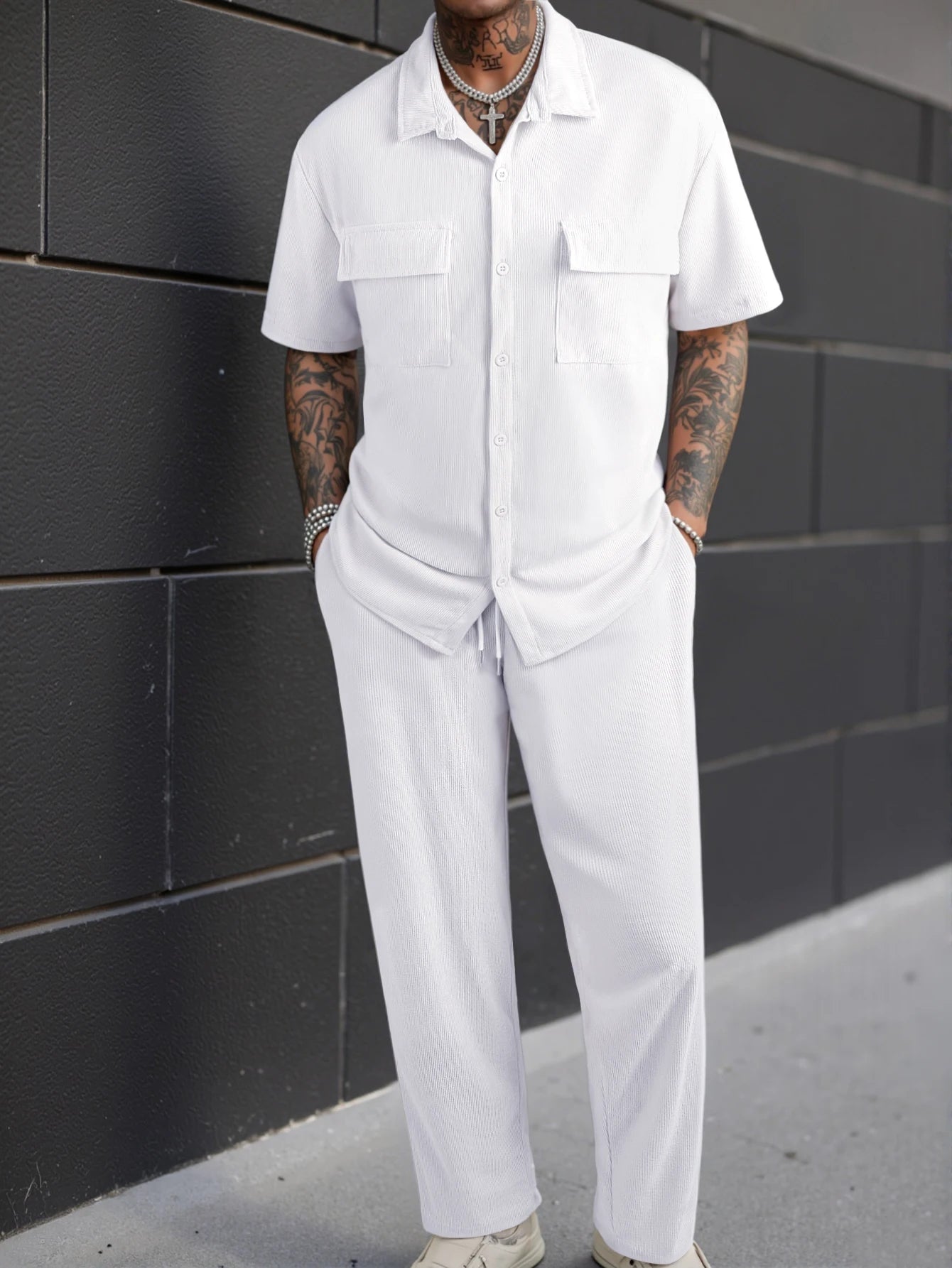Men's Short Sleeve Shirt + Pants Suits