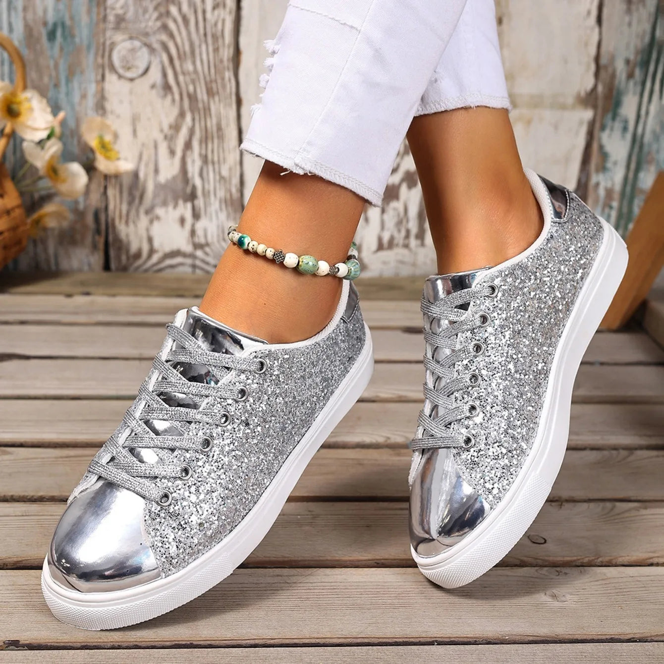 Women’s Glitter Lace-up Sneakers