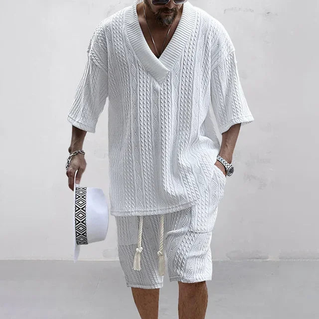 Men's V-neck Short Sleeve T-shirt and Shorts Set