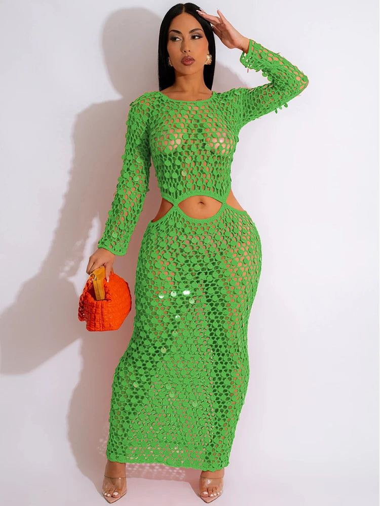 Fishnet Knitting Maxi Dress