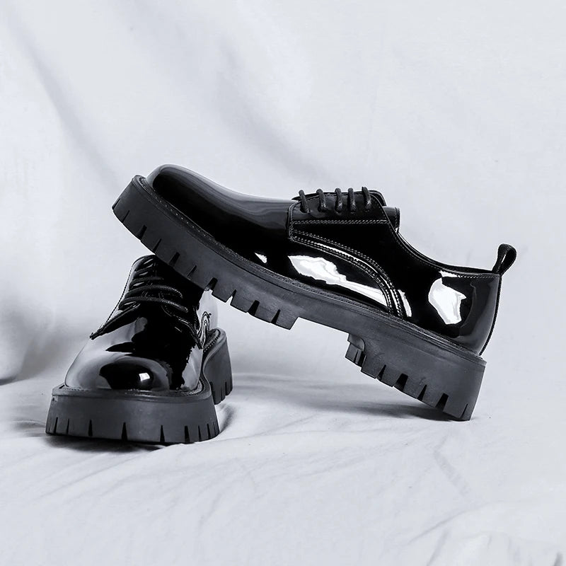 Black High Sole Platform Leather Shoes