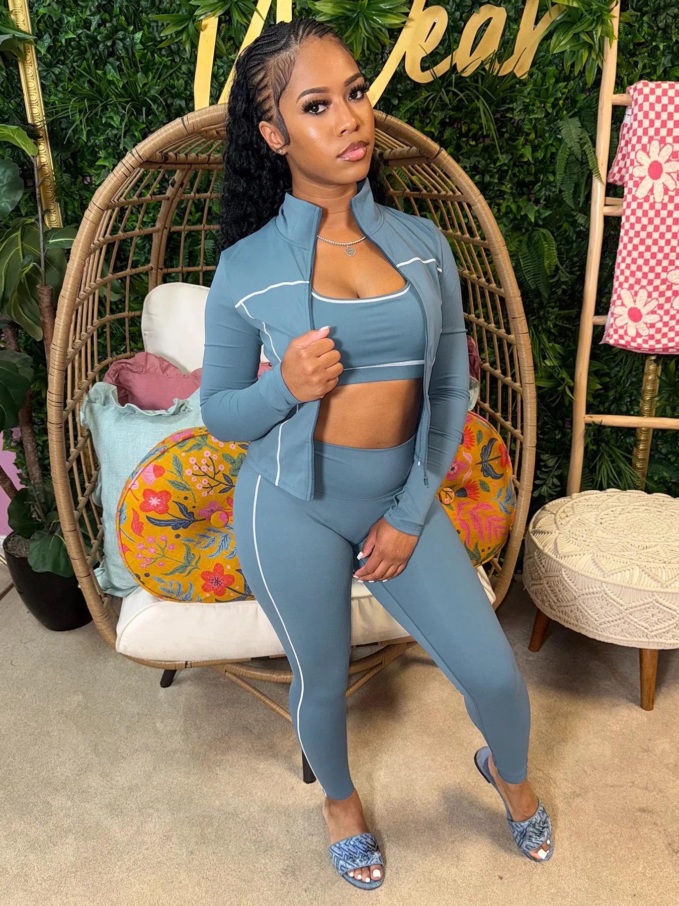 3 Piece Tracksuit Elastic Vest+Zip Jacket+Leggings