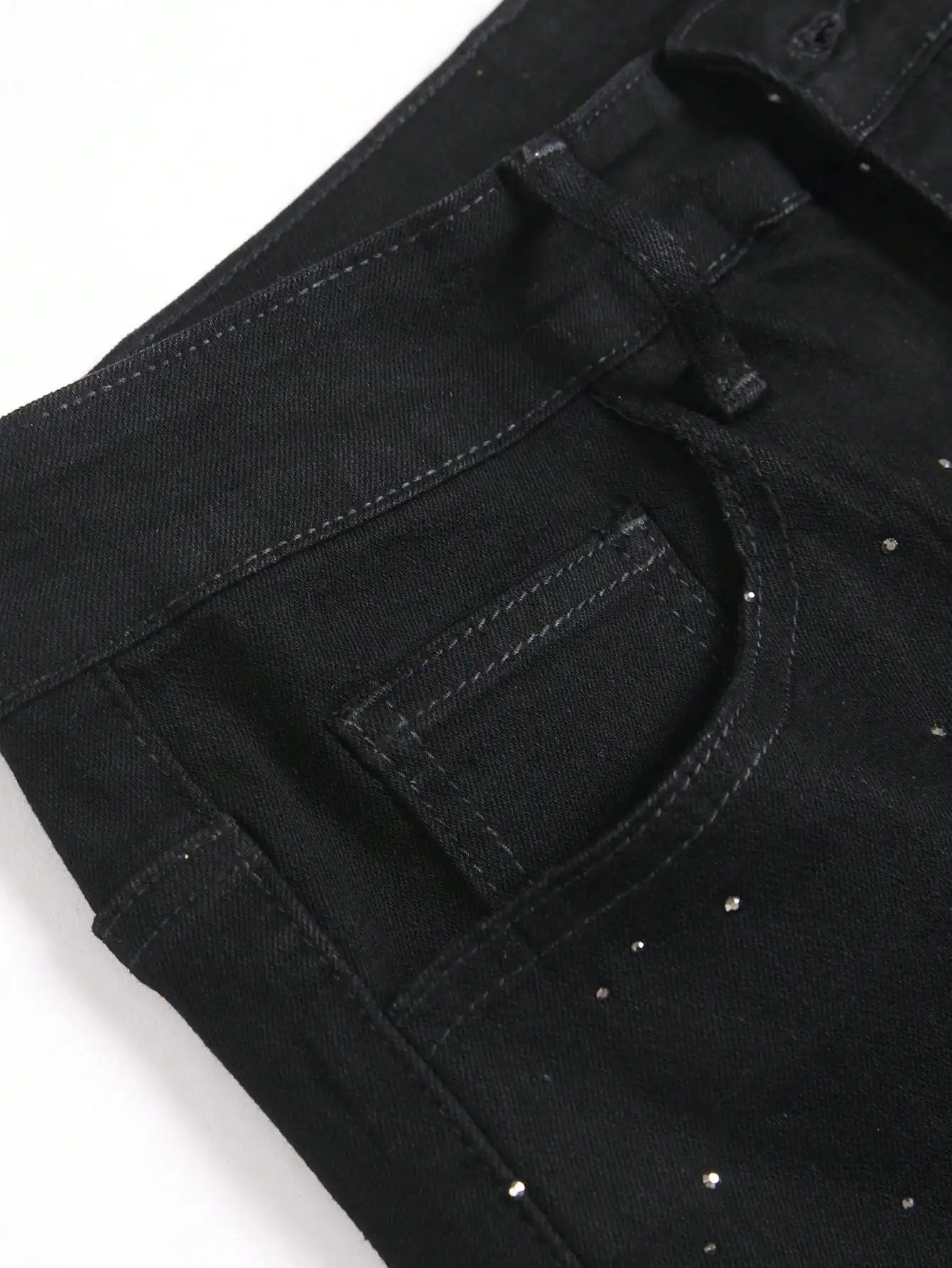 Rhinestone - Embellished Black Stretch Skinny Jeans