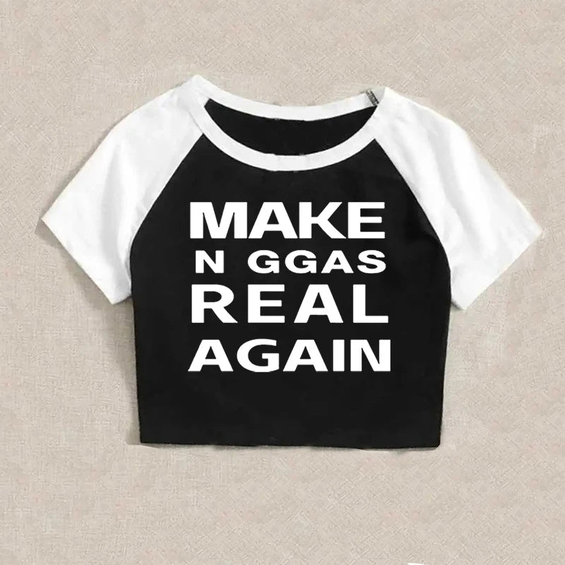 Short Sleeve Letter Print Casual Crop Top