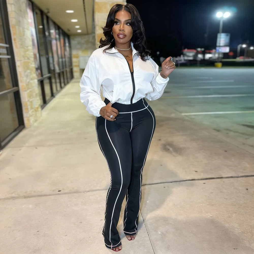 Zip Crop Jacket and Flare Pants