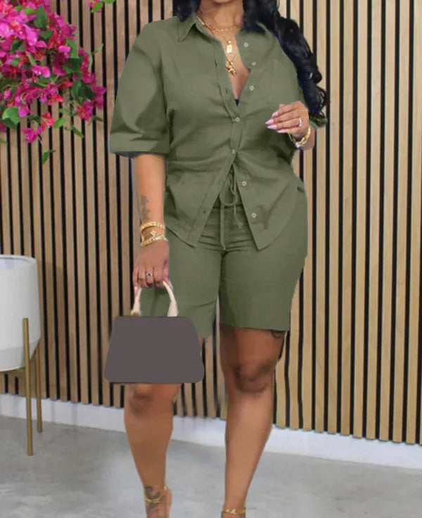 Casual Top+Wide Leg Shorts set