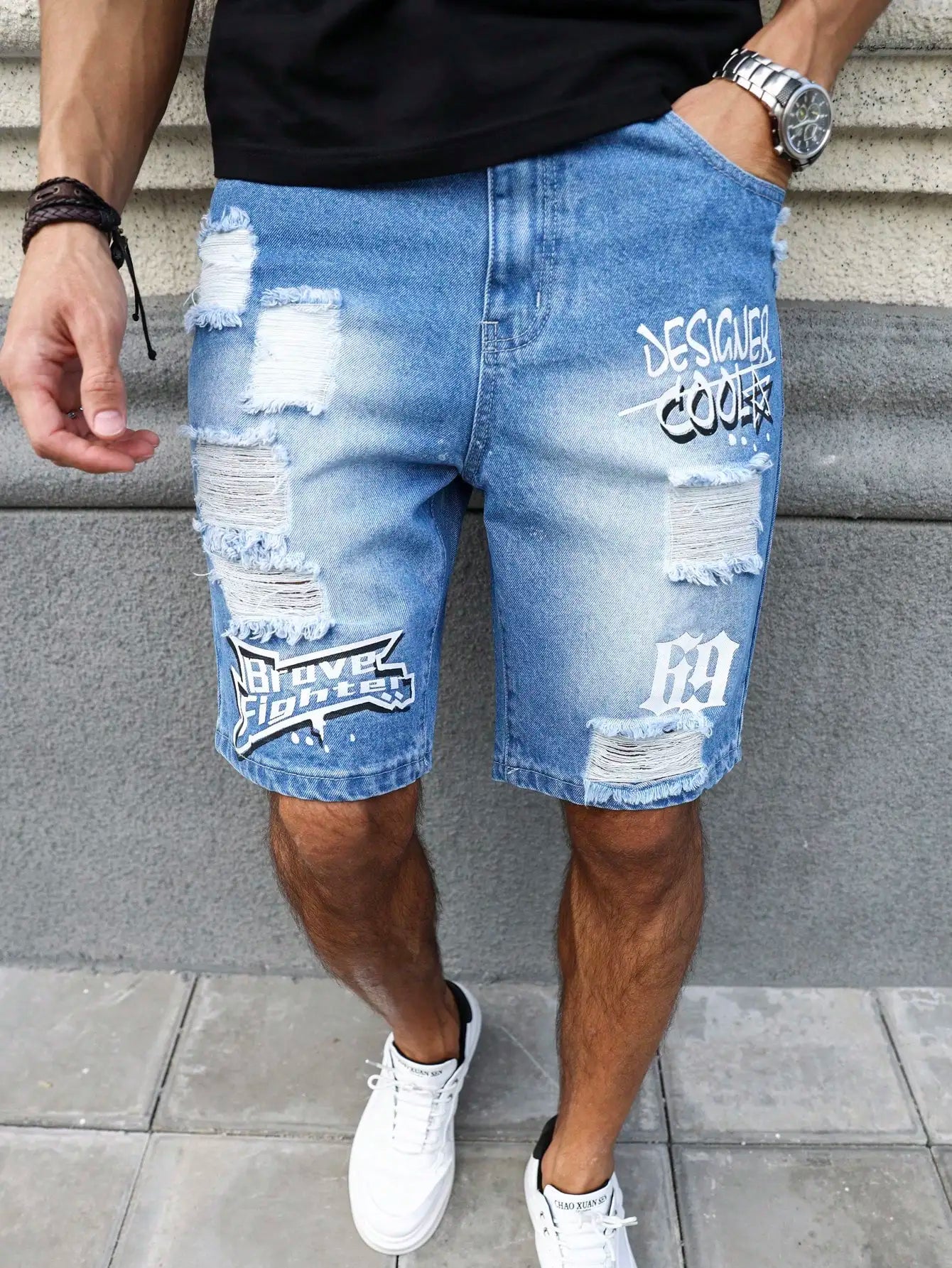 Ripped denim shorts