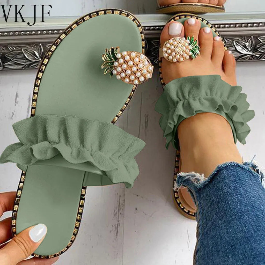 Pineapple Pearl Flat Toe Sandals