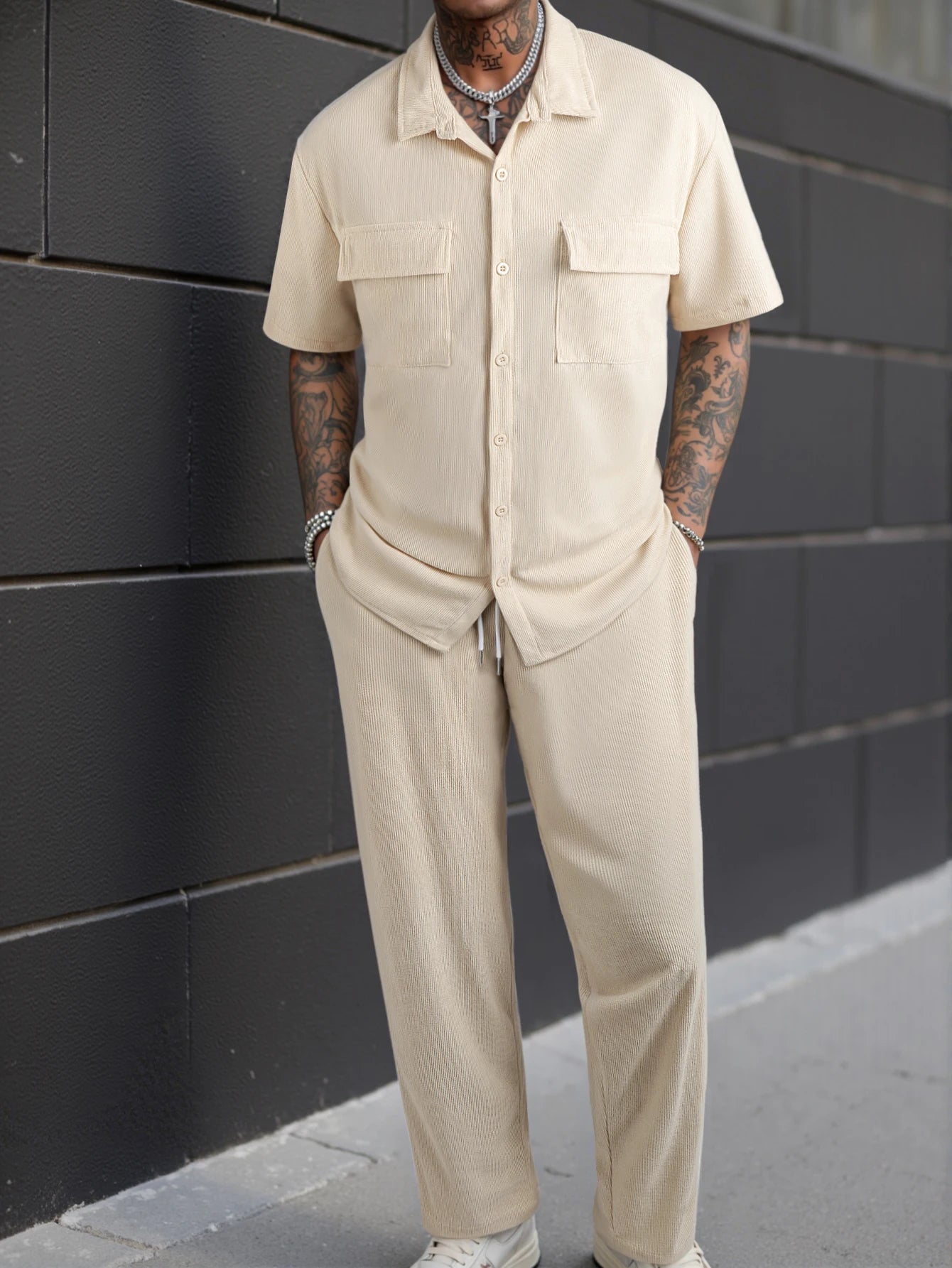 Men's Short Sleeve Shirt + Pants Suits