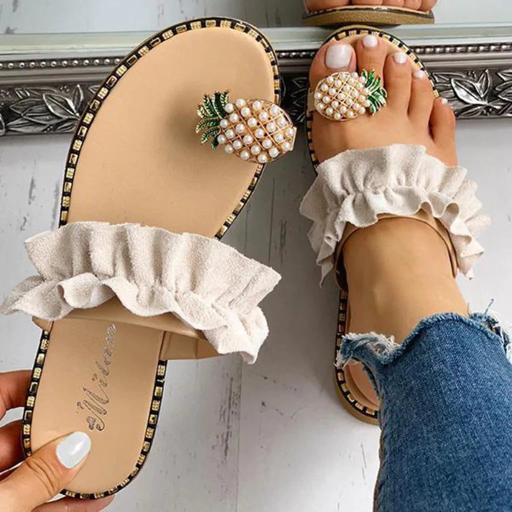 Pineapple Pearl Flat Toe Sandals