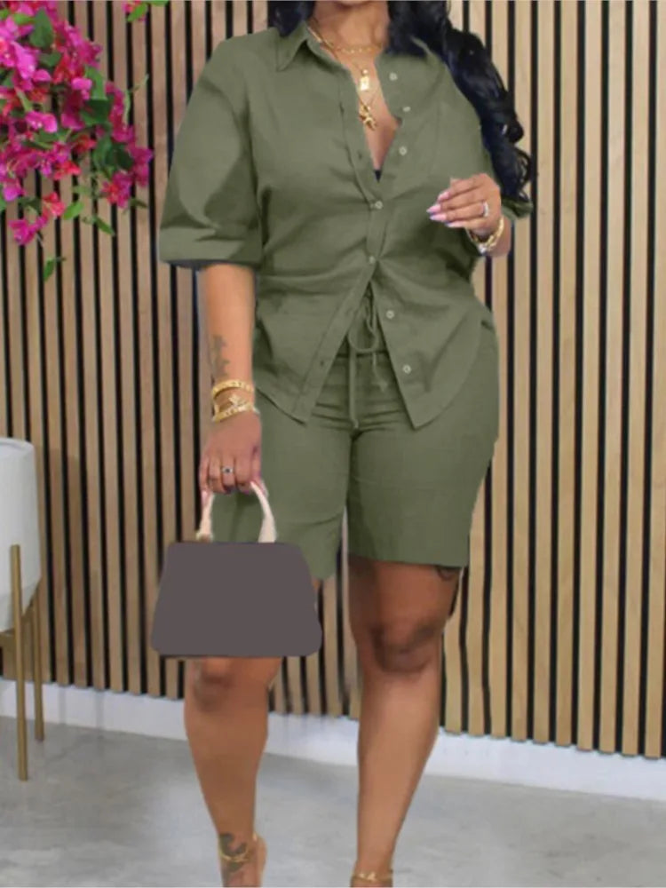 Casual Top+Wide Leg Shorts set