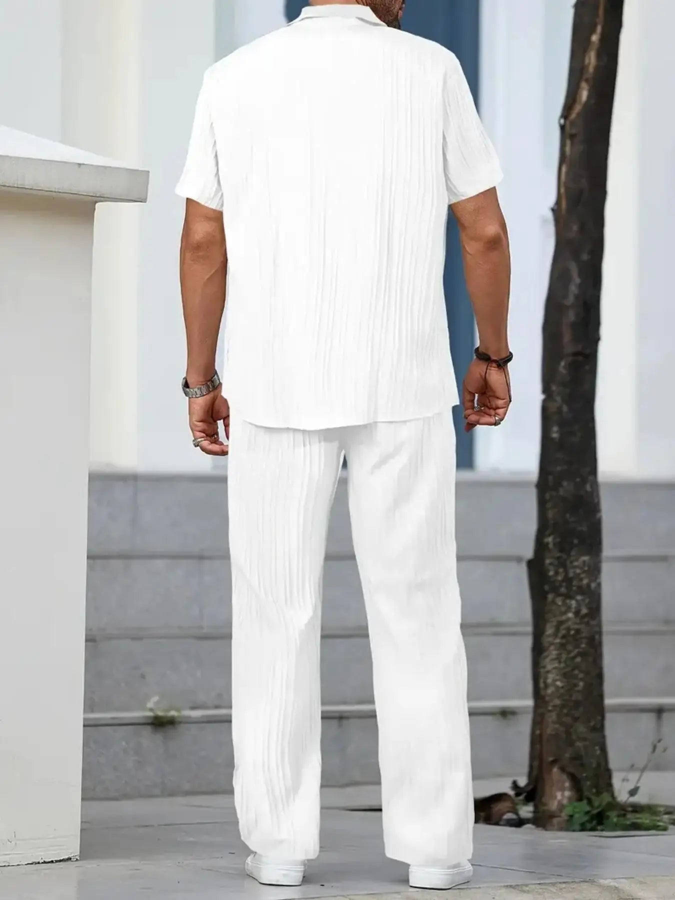 men's short-sleeved cardigan shirt and pants casual suit