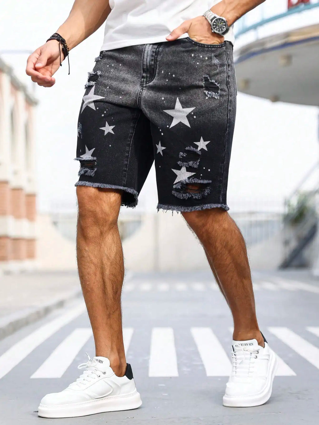 Men's summer denim printed shorts