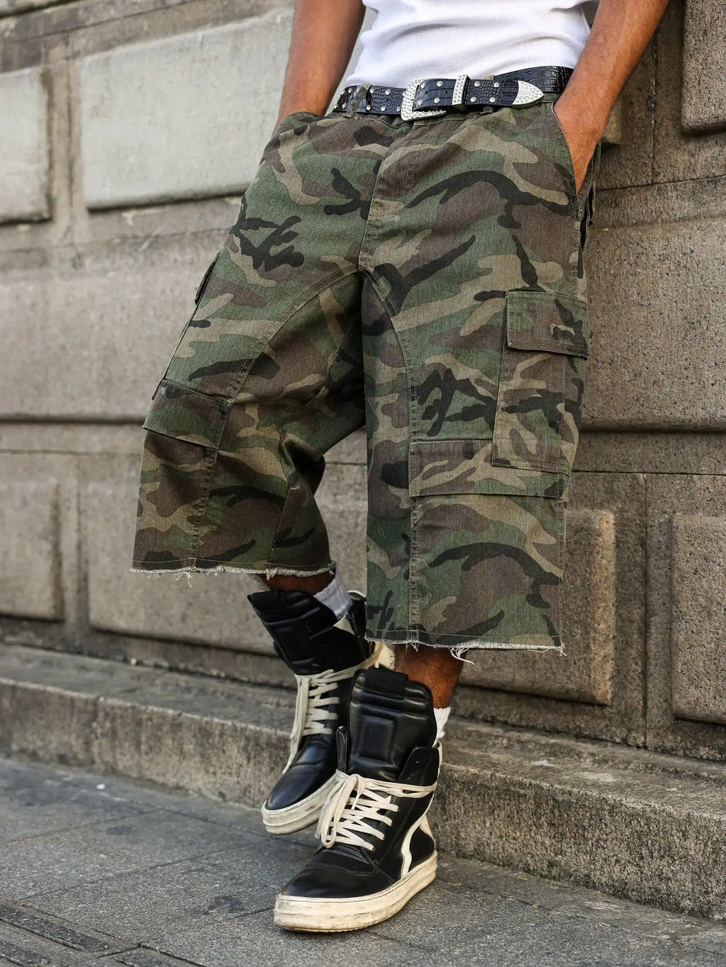Men's camouflage denim shorts
