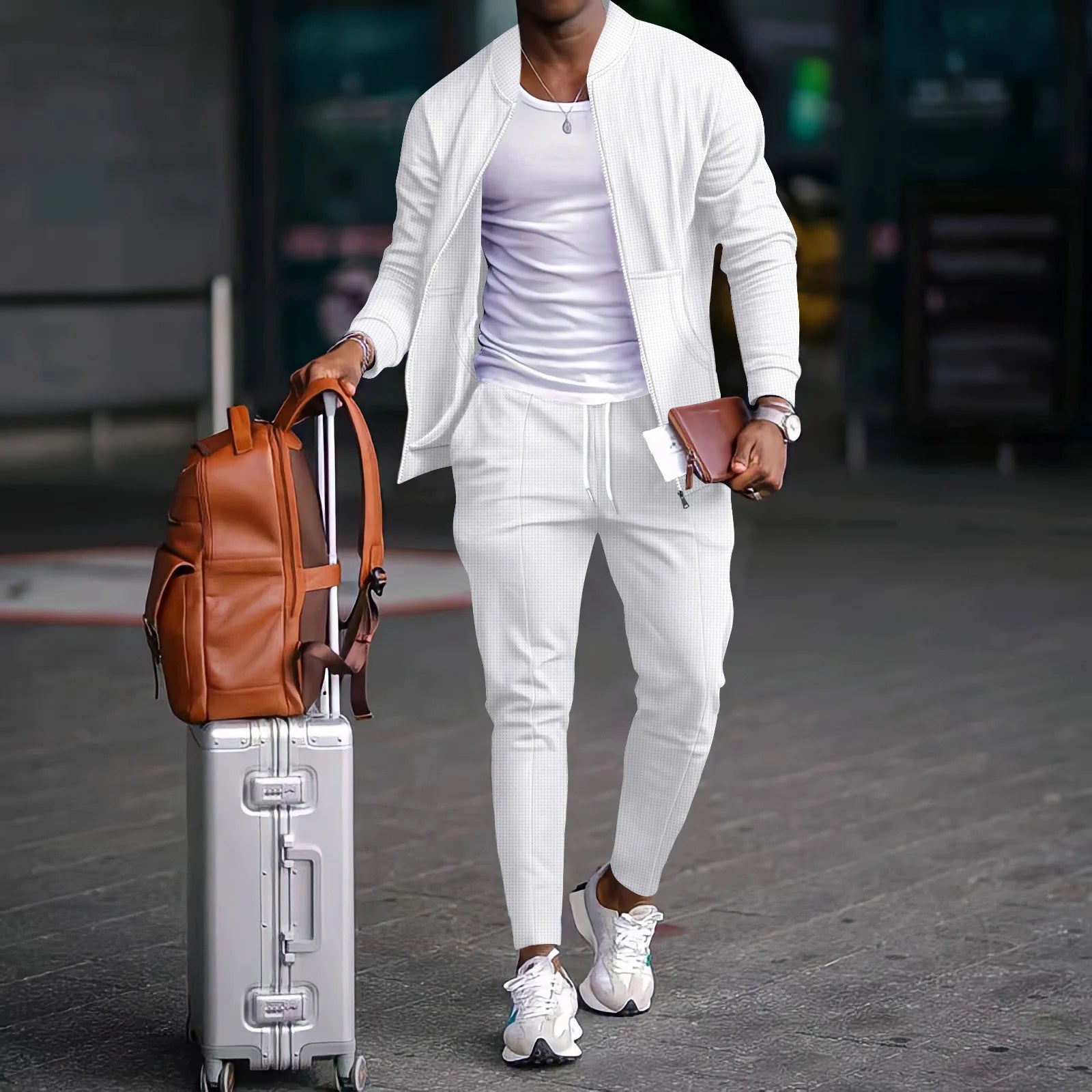 Zippered Shirt Coat And Trousers Outfit