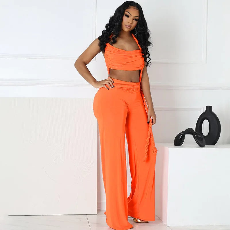 Halter Sleeveless Wide-leg outfit