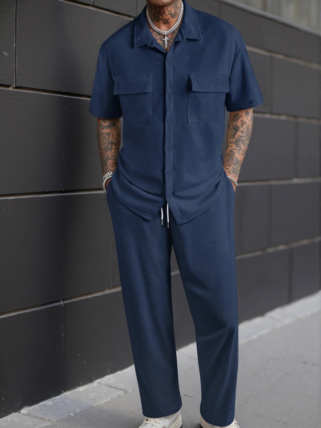 Men's Short Sleeve Shirt + Pants Suits
