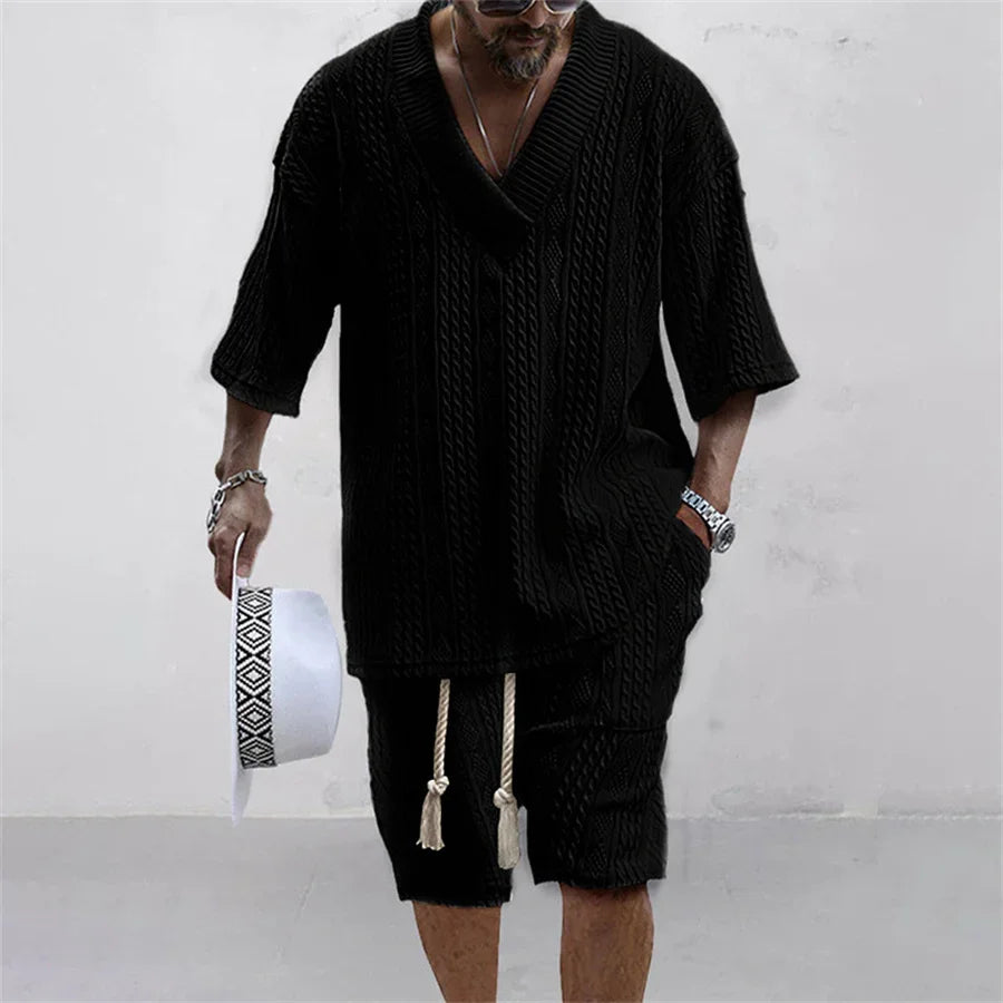 Men's V-neck Short Sleeve T-shirt and Shorts Set