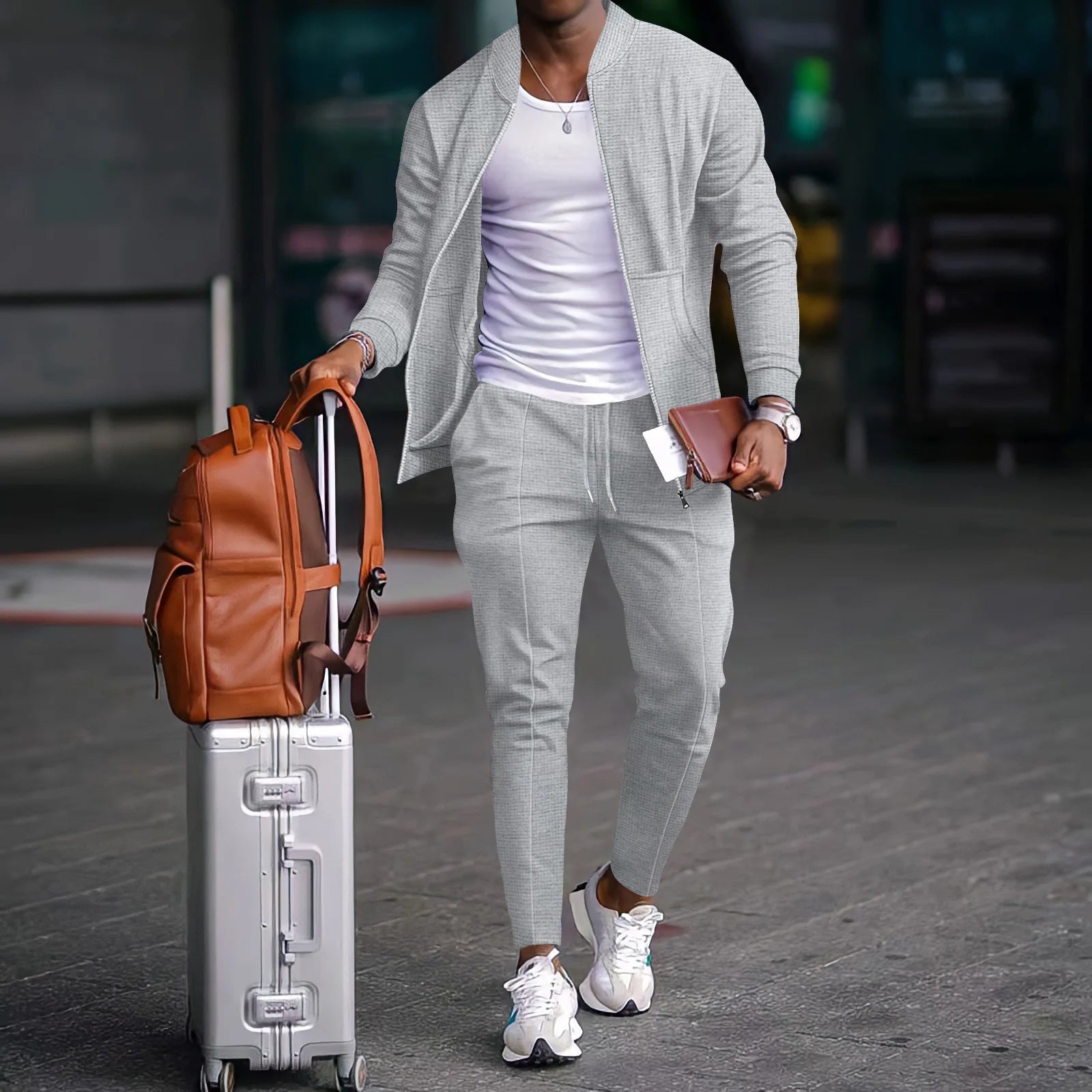 Zippered Shirt Coat And Trousers Outfit