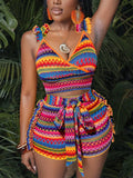Colorful Tank Top and Belted Shorts Set