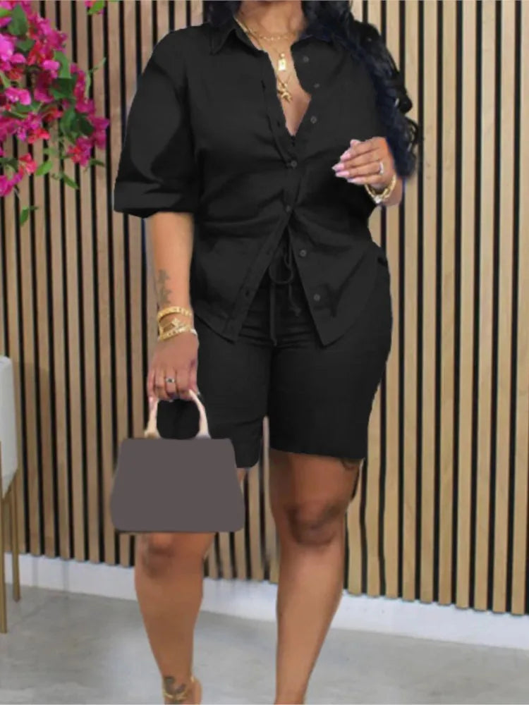 Casual Top+Wide Leg Shorts set