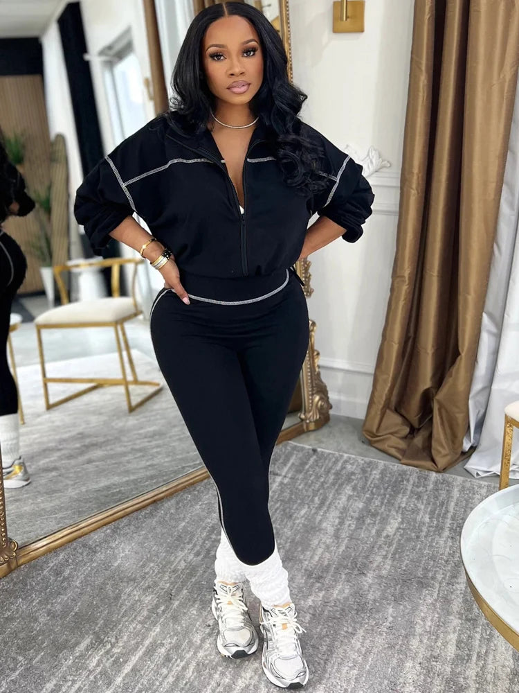 Hoodie And Skinny Pants Sporty Sweatshirt Outfits