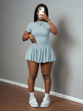 Ribbing Pleated Skirt Set