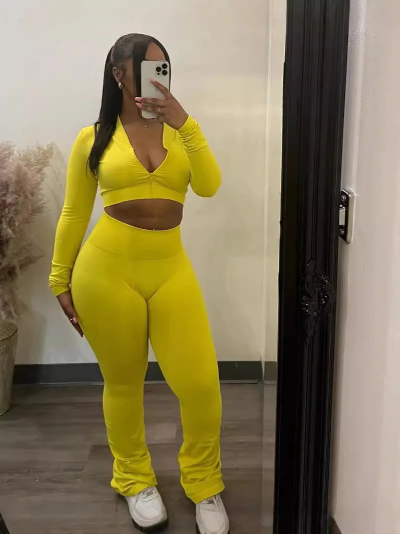 Microbell-Bottom Pants Casual Two-Piece Suit