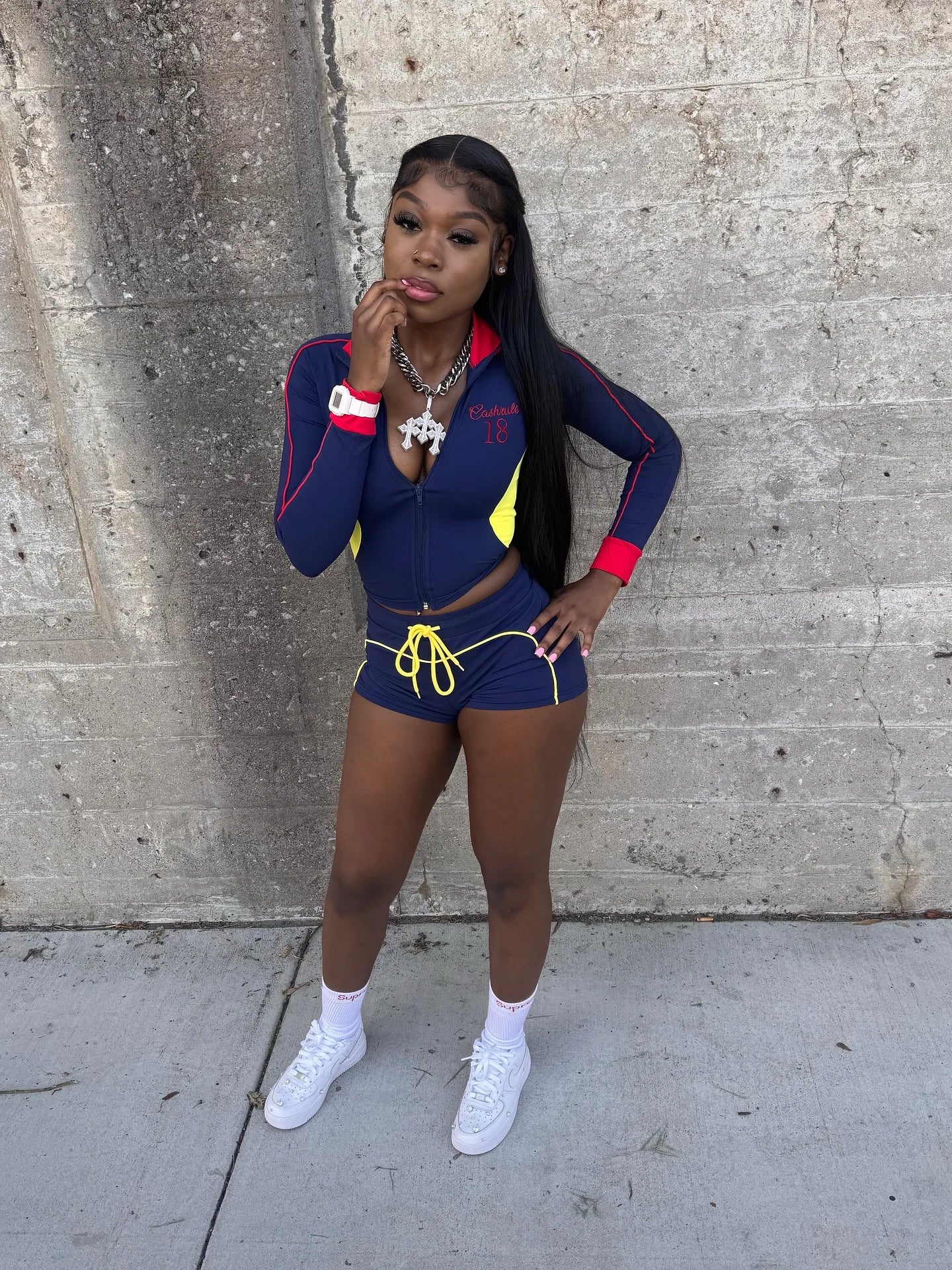Long Sleeve Zipper Crop Jacket and Drawstring Shorts