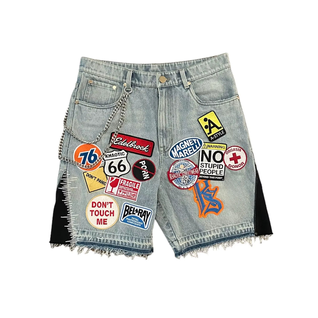 Patchwork Denim and camo Shorts