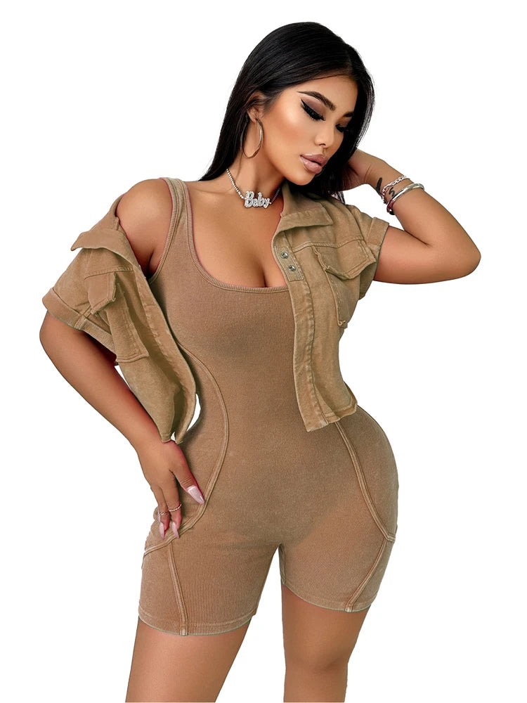 One Piece Short Sleeve Jacket Two Piece Set