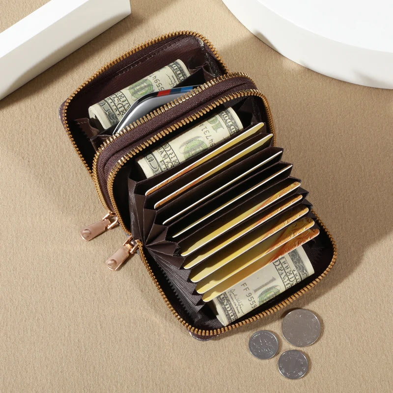 Zippered Card Leather Coin Purse