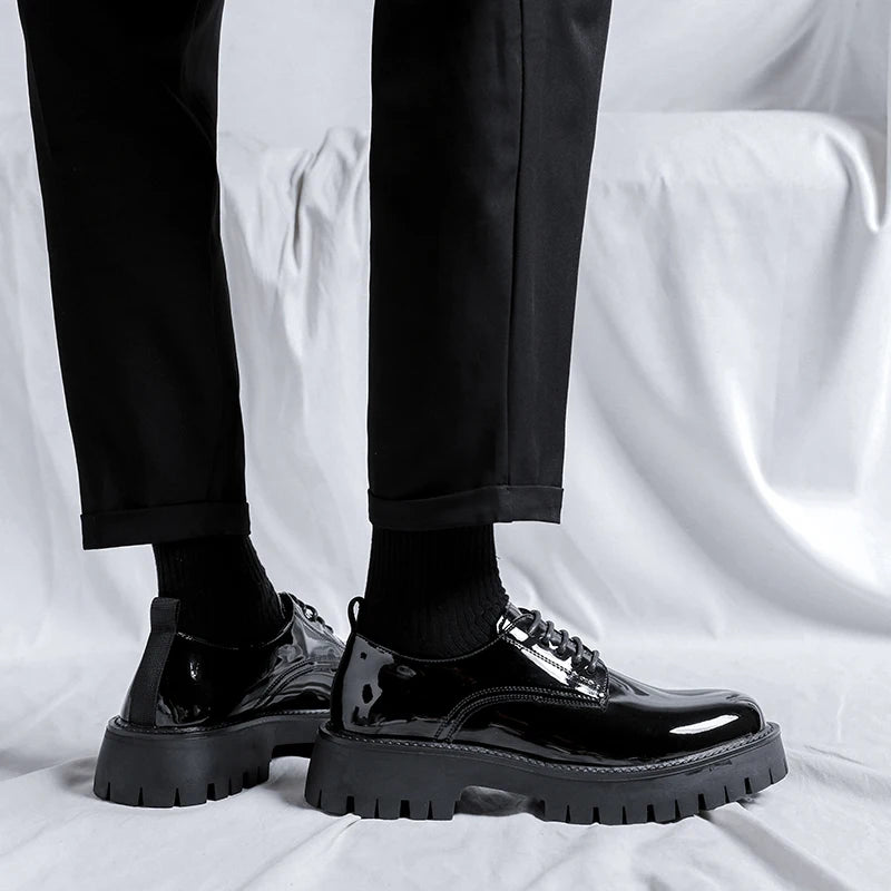 Black High Sole Platform Leather Shoes