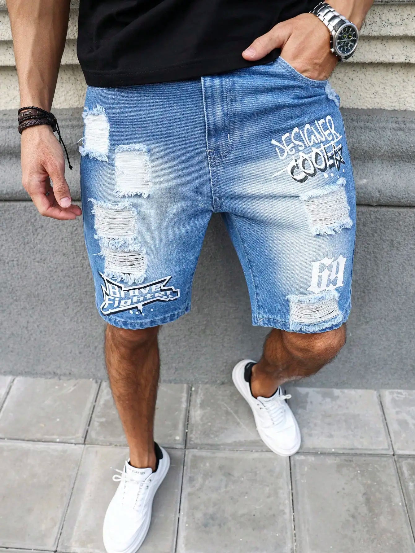 Ripped denim shorts