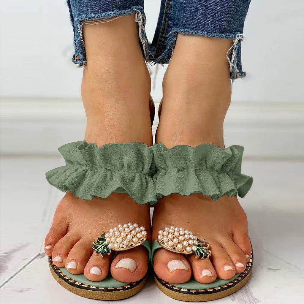 Pineapple Pearl Flat Toe Sandals