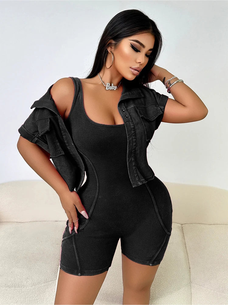 One Piece Short Sleeve Jacket Two Piece Set
