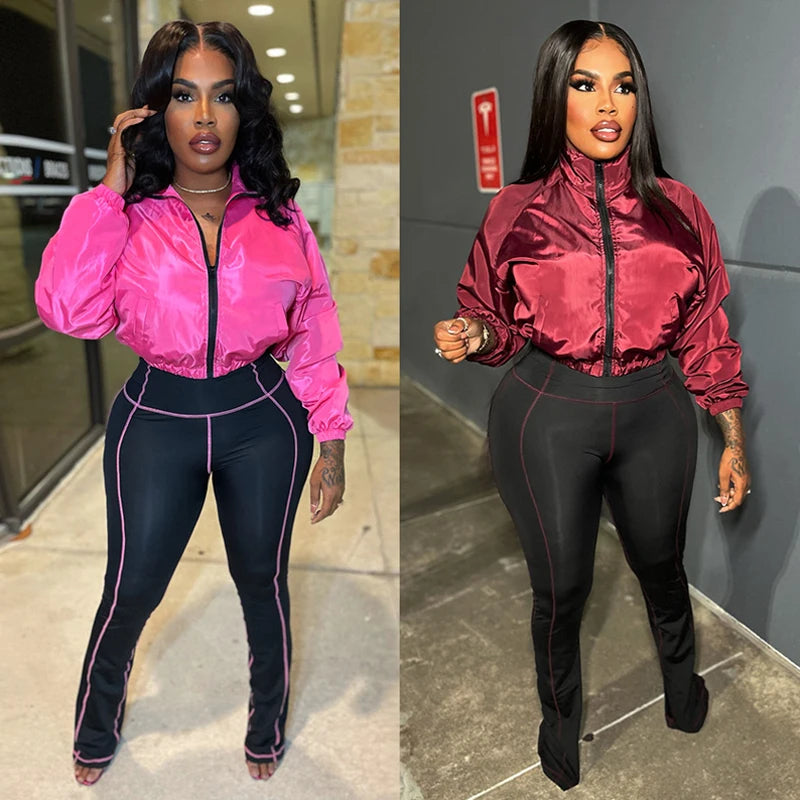 Zip Crop Jacket and Flare Pants