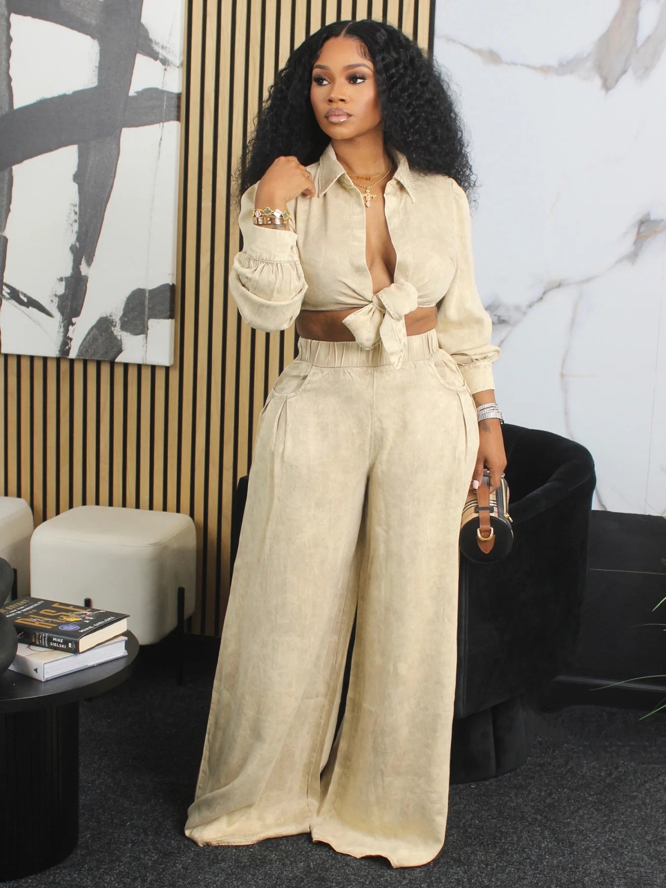 Wide Leg Pants Two Piece Set