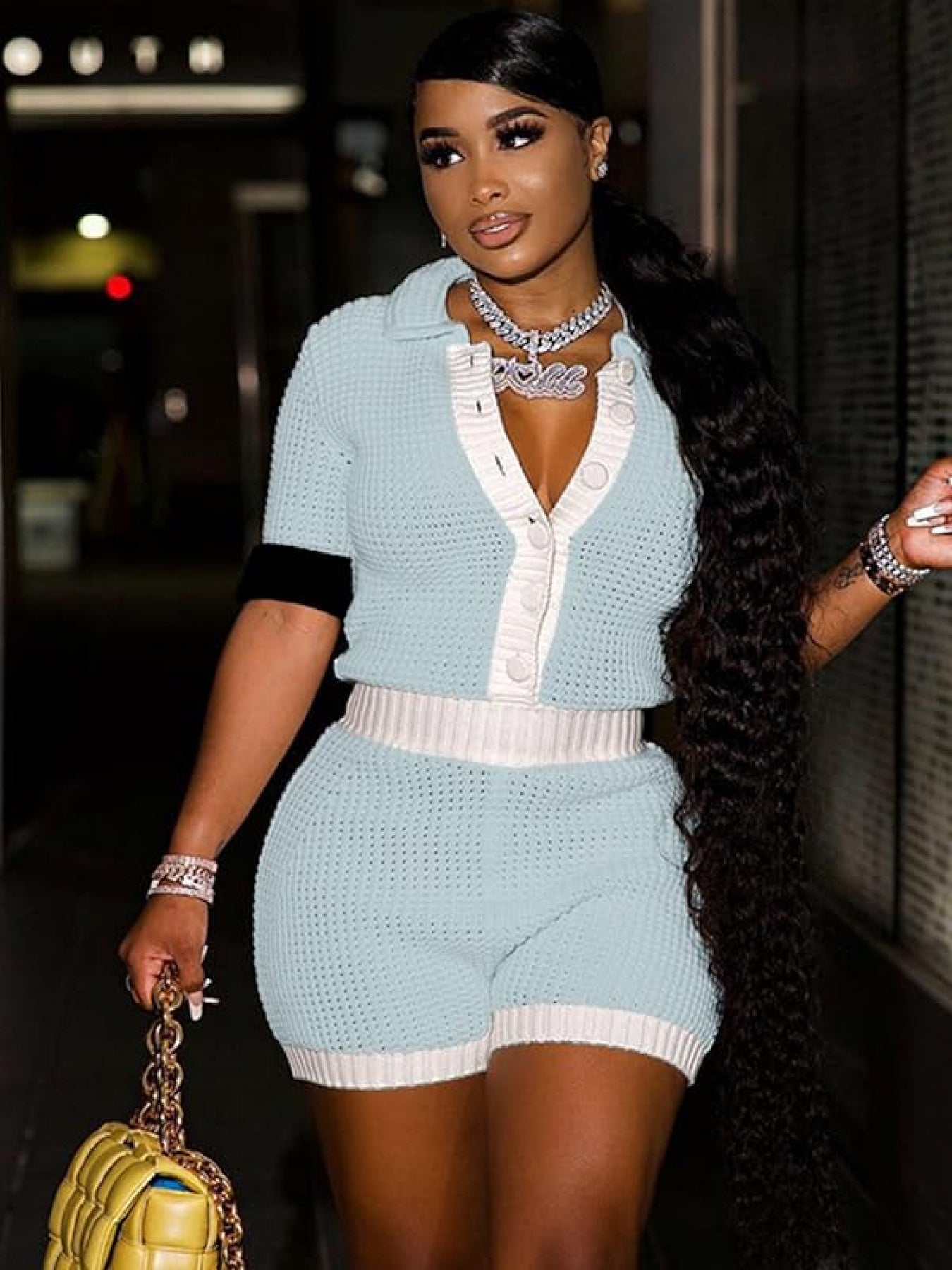 Two piece Button up Shirt and Shorts Set