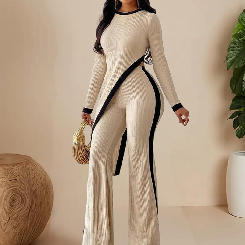 Long-sleeved Top & Pants With Decorative Edges