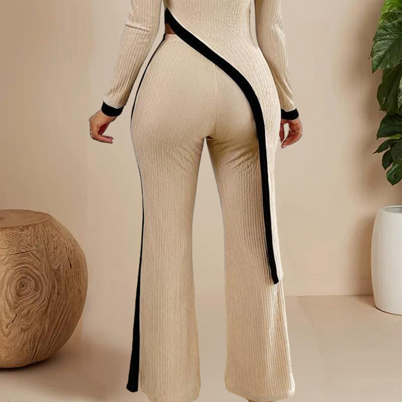 Long-sleeved Top & Pants With Decorative Edges