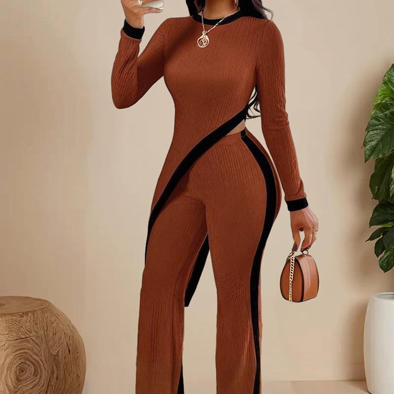 Long-sleeved Top & Pants With Decorative Edges