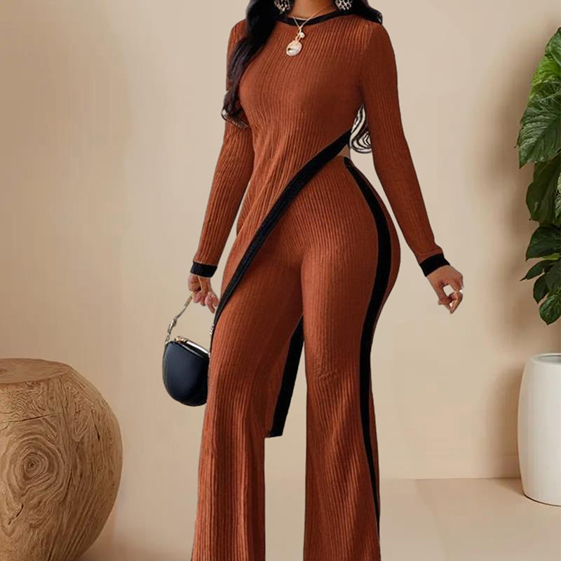 Long-sleeved Top & Pants With Decorative Edges