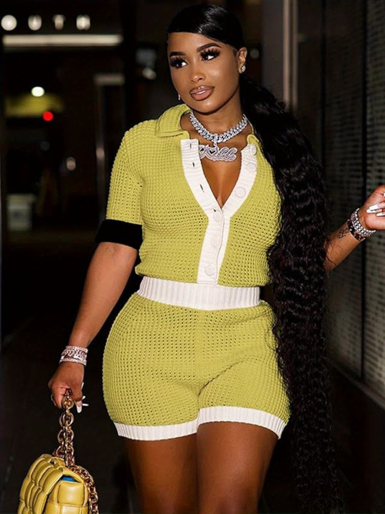 Two piece Button up Shirt and Shorts Set