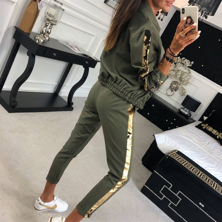 Casual Zipper Stitching Plaid Suit Women's Suit