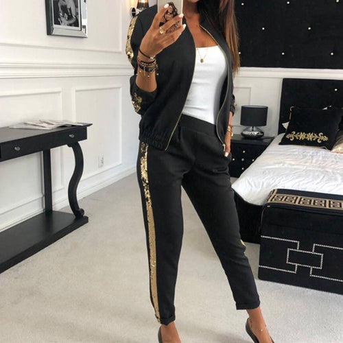 Casual Zipper Stitching Plaid Suit Women's Suit